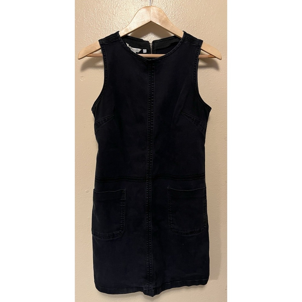 Boden Trafalgar Denim Dress Sleeveless Rear Zip Front Pockets Black Women's Sz 8
